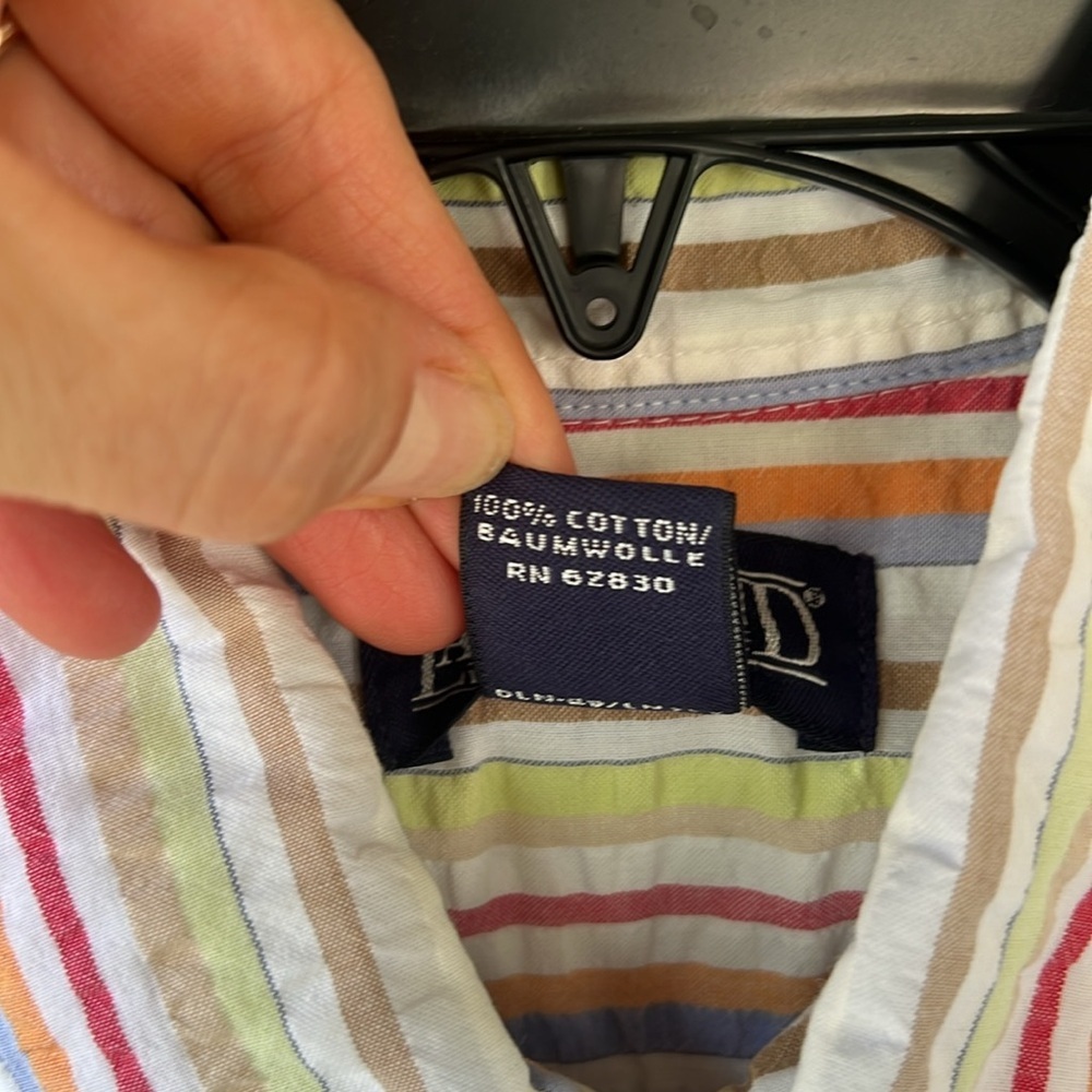 Land’s End Men’s M Seersucker Button-down Shirt Rainbow Stripe - Picture 4 of 7